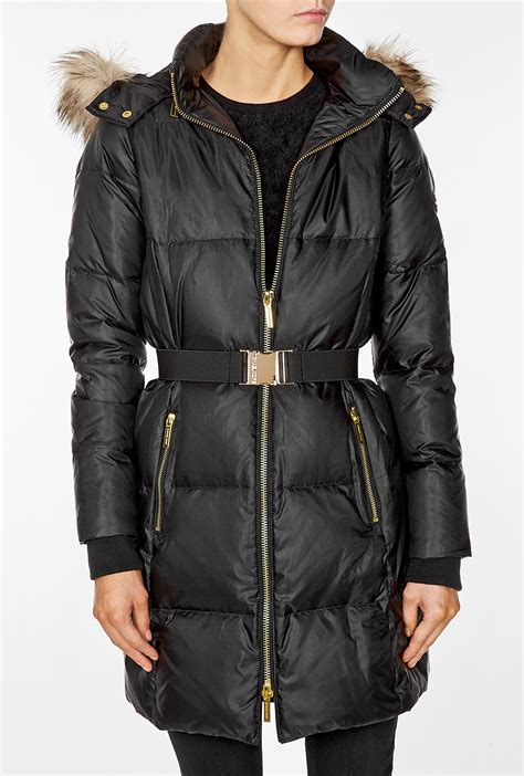 michael kors black coat with fur hood|michael kors coats women outlet.